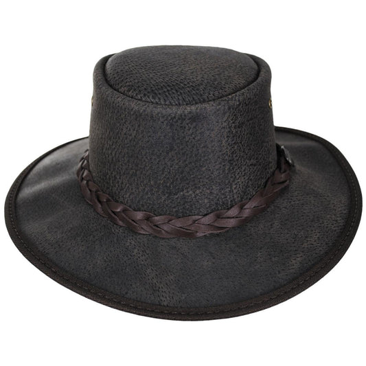 Barmah | Boar Leather Foldaway Drover Hat | 400906 | front | CHARCOAL
