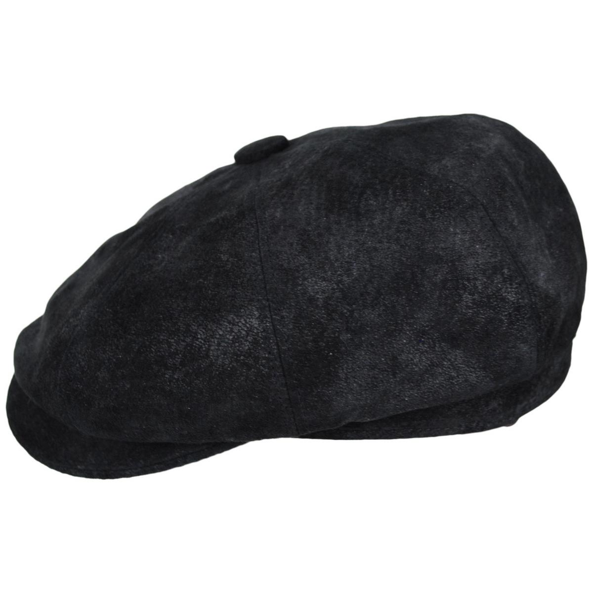 Scala | Rustic Leather Newsboy Cap | 160294 | profile | BLACK