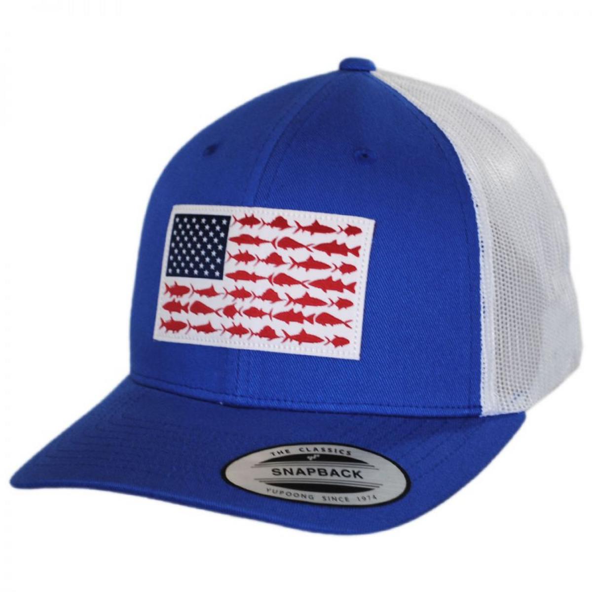 Columbia Sportswear | PFG Fish Flag Mesh Snapback Baseball Cap | 400151 | lead | VIVID BLUE/WHITE
