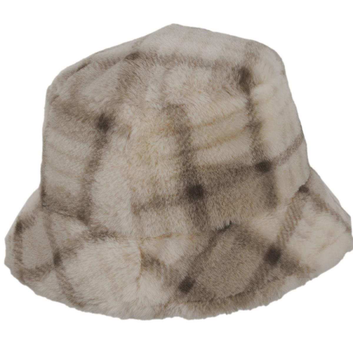 Kangol | Plaid Faux Fur Bucket Hat | 185836 | profile | BEIGE MULTI PLAID