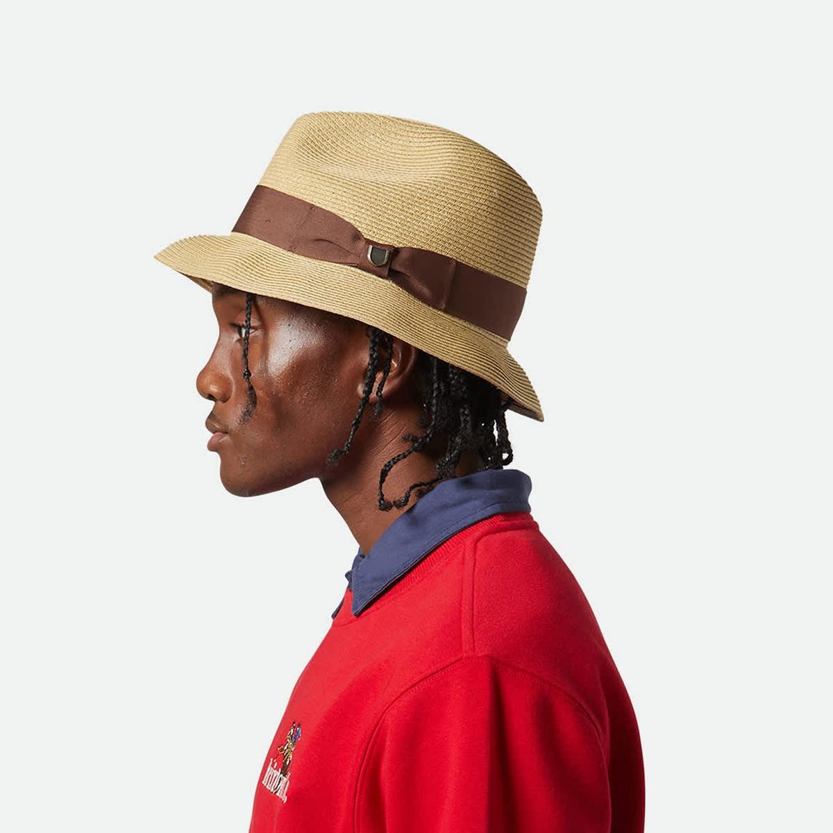 BRIXTON HATS | Horton CB Toyo Braid Fedora Hat | 128363 | lsmtwo | DARK TAN/LIGHT BROWN