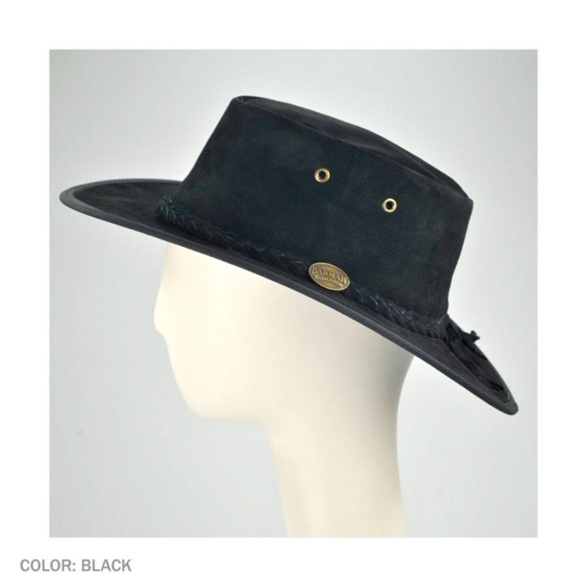 Barmah | Cattle Suede Leather Foldaway Drover Hat | 400902 | profile | BLACK