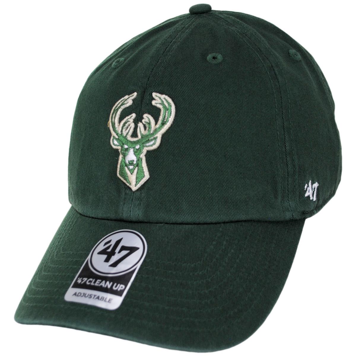 47 Brand | Milwaukee Bucks NBA Clean Up Strapback Baseball Cap Dad Hat | 204080 | lead | DARK GREEN