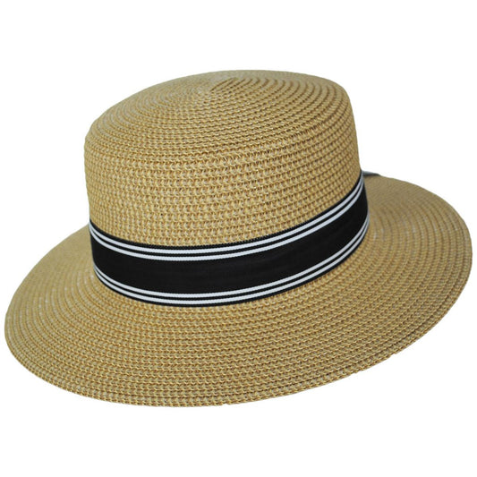 Toucan Collection | Stripe Sailor Toyo Straw Dress Hat - Made to Order | 121646 | lead | NATURAL/BLACK