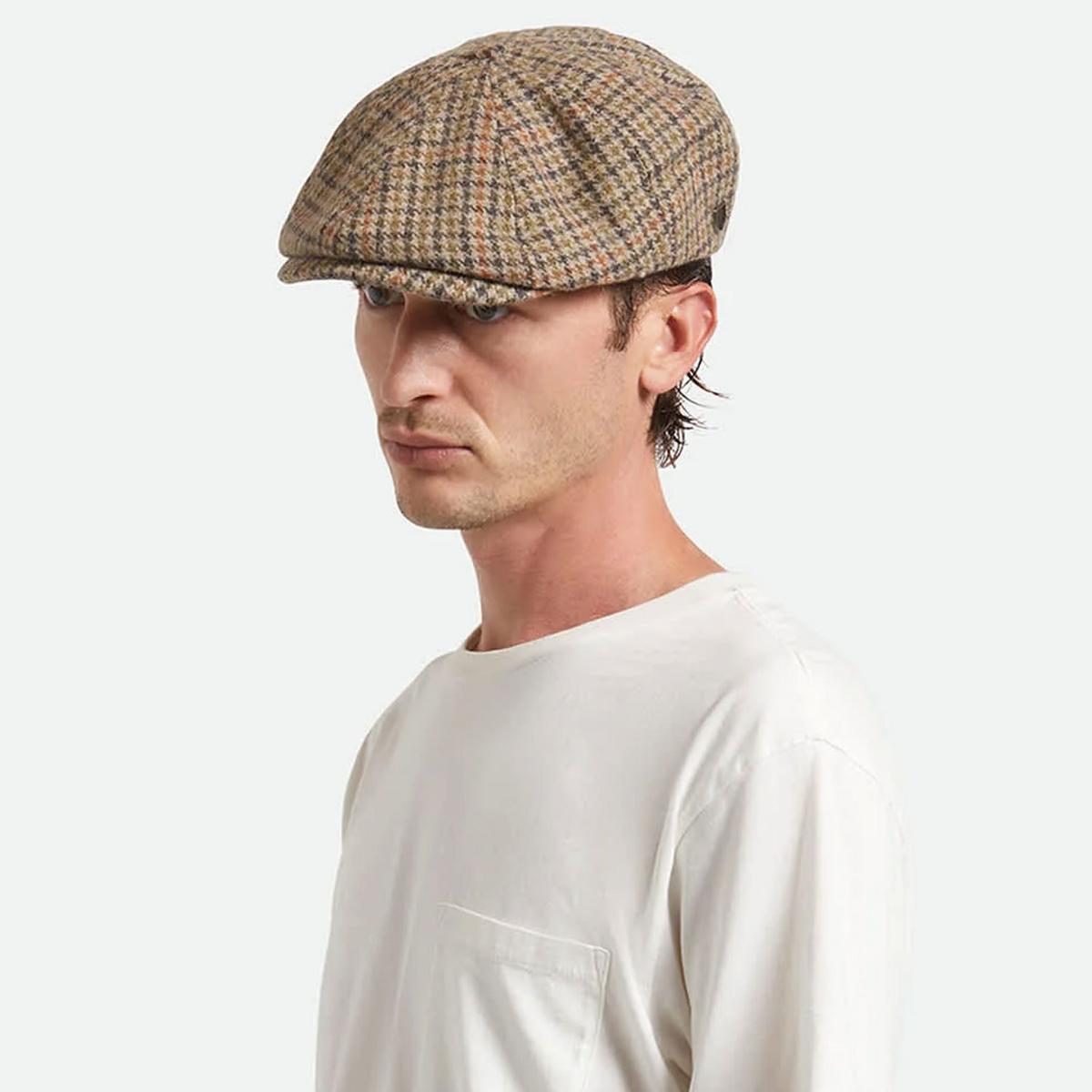 BRIXTON HATS | Brood Wool Blend Houndstooth Newsboy Cap | 161518 | lsmtwo | OATMEAL/CHARCOAL HOUNDSTOOTH