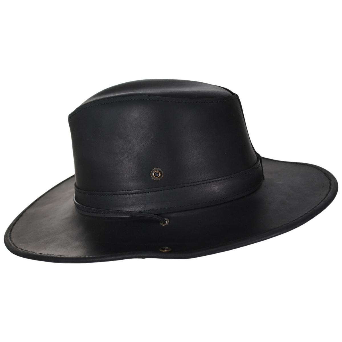 Henschel | Oiled Leather Aussie Fedora Hat | 140370 | profile | BLACK