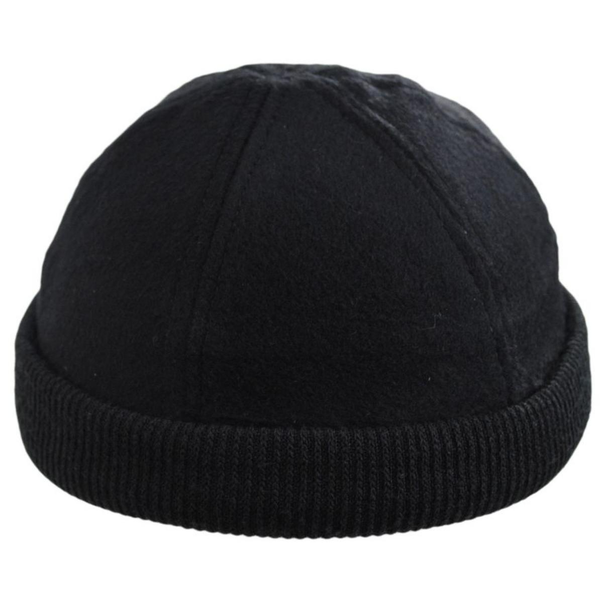 Dorfman Pacific | Skully Melton Wool Blend Skull Cap | 500042 | front | BLACK