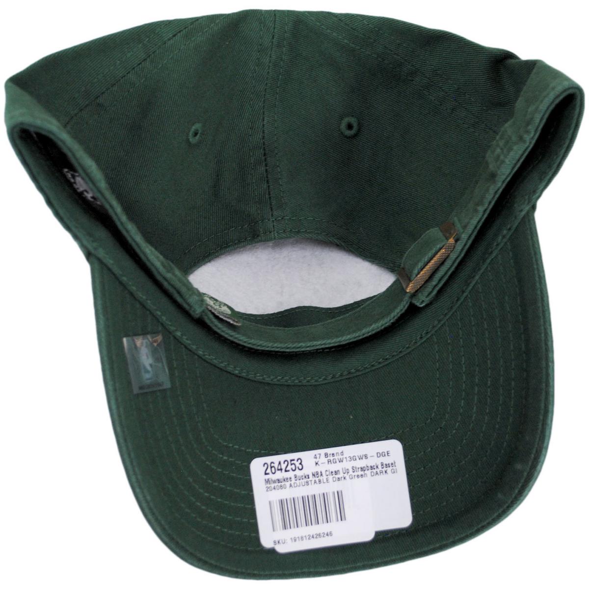 47 Brand | Milwaukee Bucks NBA Clean Up Strapback Baseball Cap Dad Hat | 204080 | under | DARK GREEN