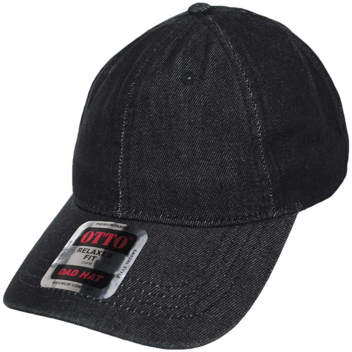 Otto | LoPro Washed Cotton Denim Strapback Baseball Cap Dad Hat | 201405 | lead | BLACK