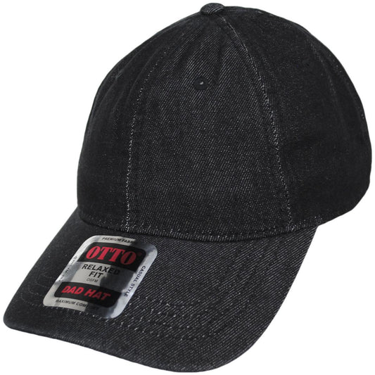 Otto | LoPro Washed Cotton Denim Strapback Baseball Cap Dad Hat | 201405 | lead | BLACK