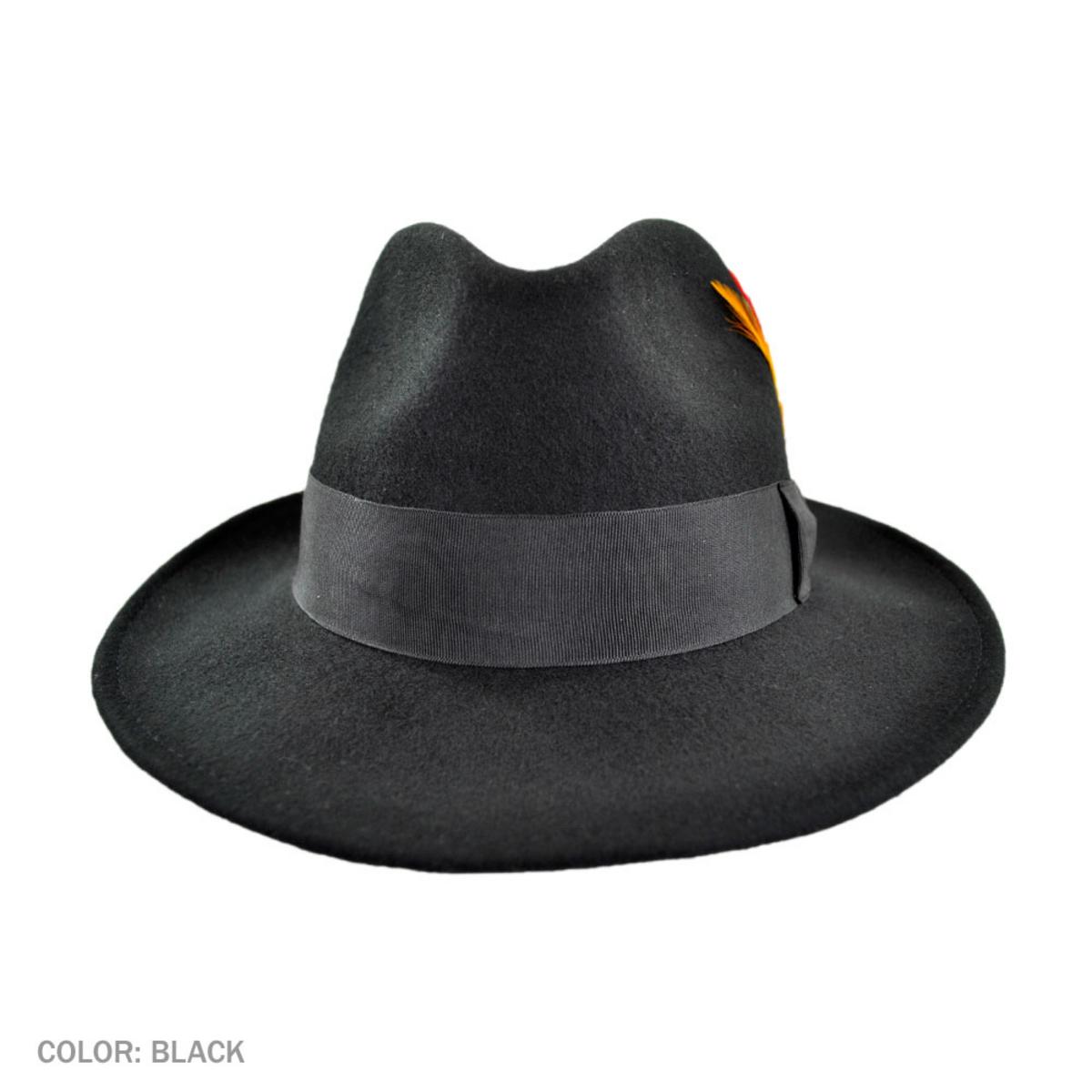Jaxon Hats | Wholesale Pinch Crown Crushable Wool Felt Fedora Hat B2B Pre-Pack | B2B135000 | front | BLACK
