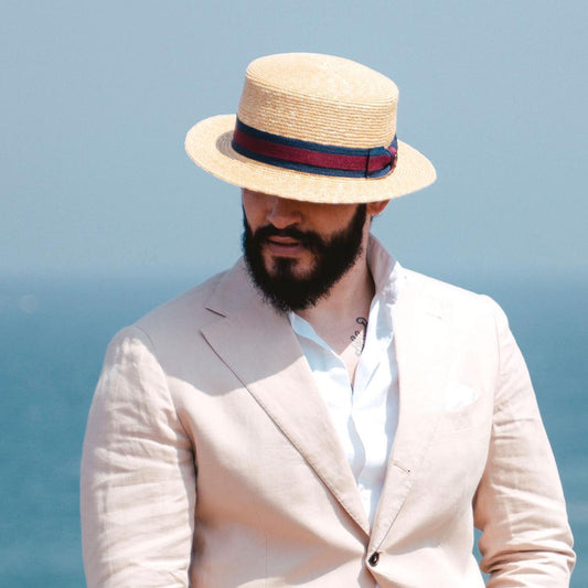 Jaxon Hats | Wholesale Striped Band Wheat Straw Skimmer Hat B2B Pre-Pack | B2B129005 | lsmone | NATURAL