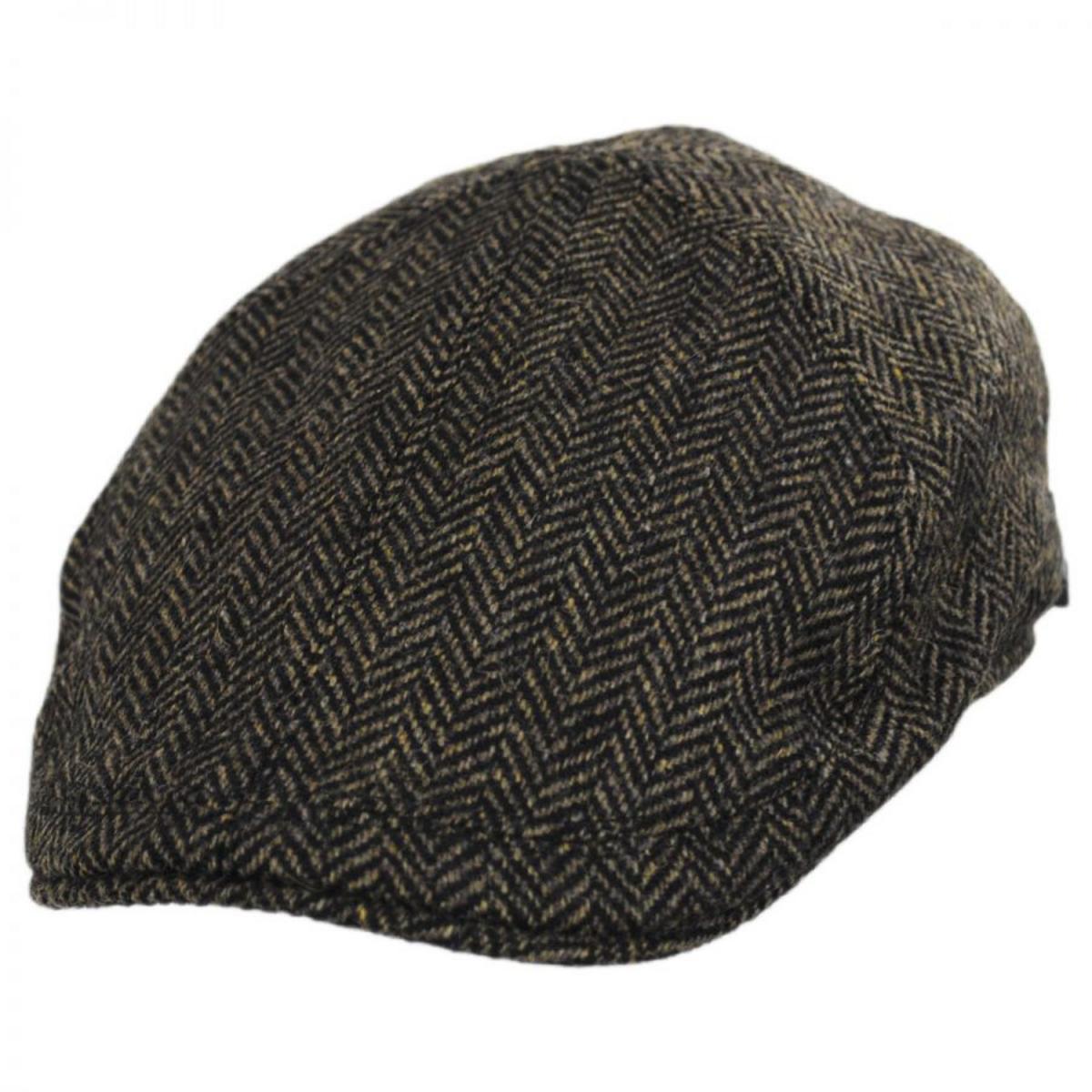Wigens Caps | Classic Shetland Wool Herringbone Duckbill Ivy Cap | 161949 | lead | OLIVE