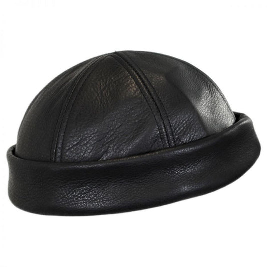 NEW YORK HAT CO | Six Panel Leather Skull Cap Beanie Hat | 142001 | front | BLACK