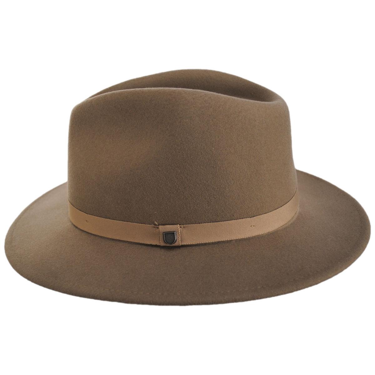 BRIXTON HATS | Messer Packable Wool Felt Fedora Hat - Khaki | 135639FW25 | profile | KHAKI/KHAKI