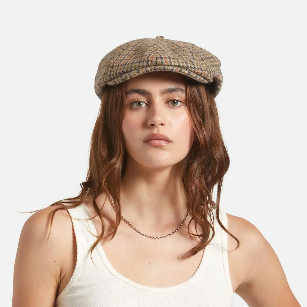 BRIXTON HATS | Brood Wool Blend Houndstooth Newsboy Cap | 161518 | lsfone | OATMEAL/CHARCOAL HOUNDSTOOTH
