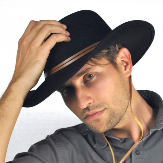 Jaxon Hats | Crushable Wool Felt Chincord Outback Hat | 132002 | lsmone | BLACK