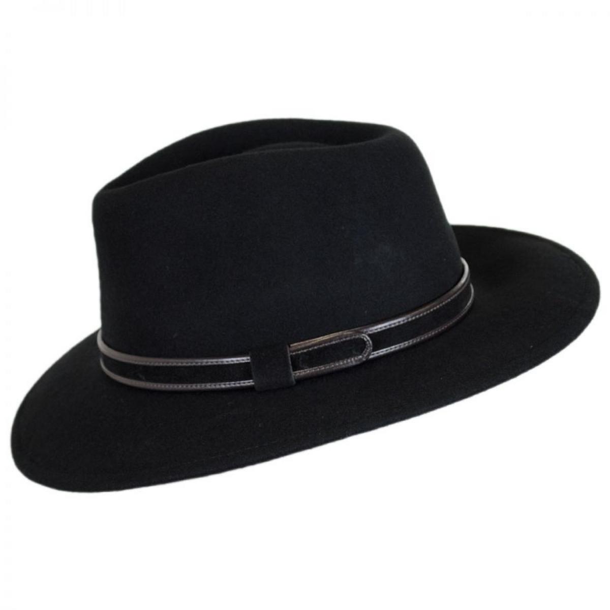 Stefeno Hats | Hiker Wool Felt Safari Fedora Hat | 136062 | profile | BLACK