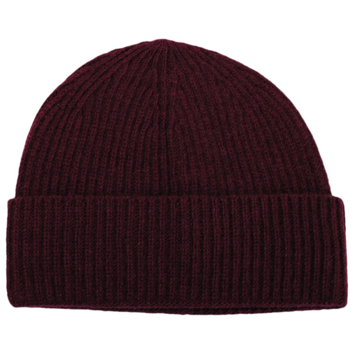 Stefeno Hats | Cashmere Ribbed Knit Beanie with Cuff | 500551 | lead | BORDEAUX