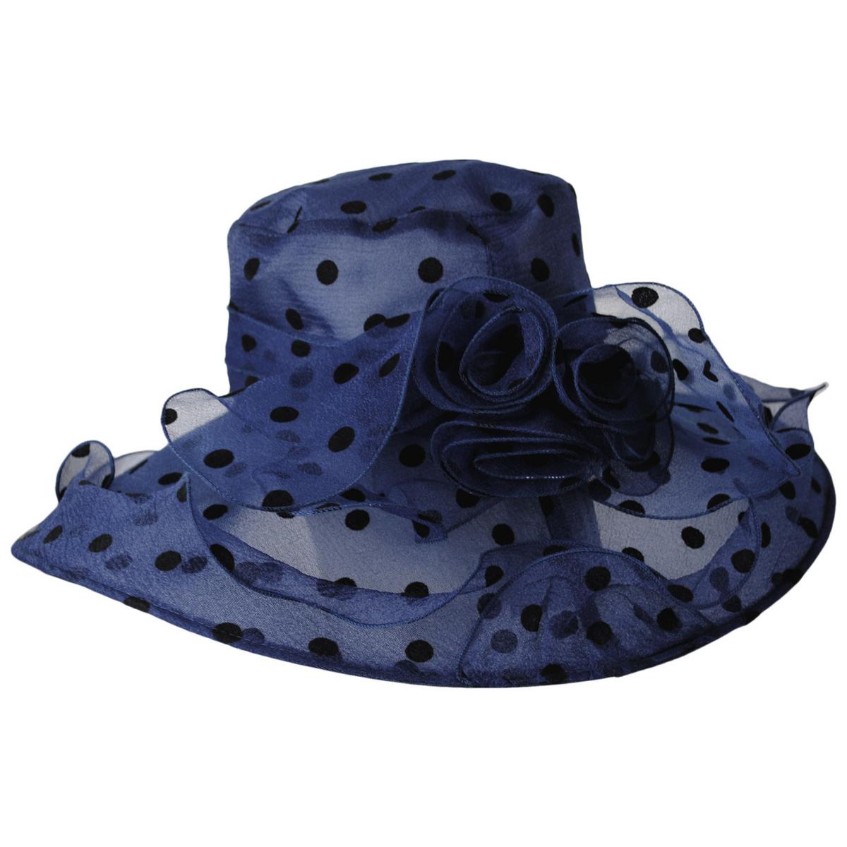 San Diego Hat Company | Dots Organza Boater Dress Hat | 121053 | profile | NAVY DOT