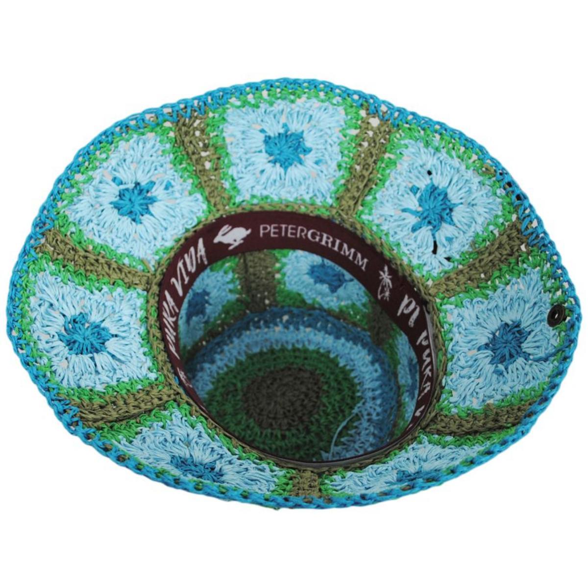 Peter Grimm - Fergie Granny Square Hand Crochet Toyo Straw Bucket Hat - 758514152790 - TEAL