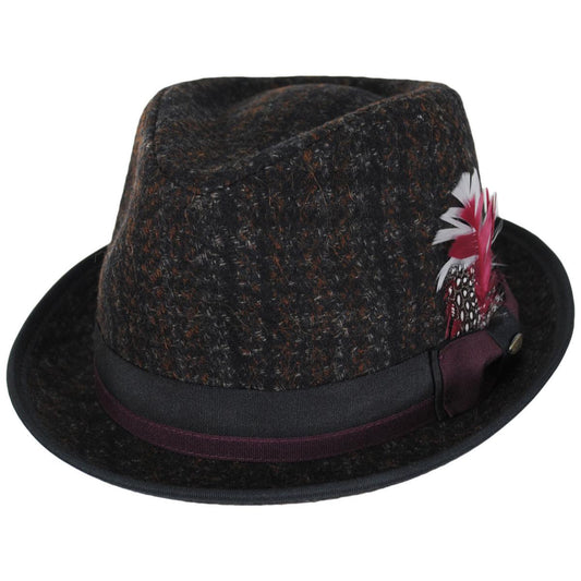 Scala | Regent Tweed Wool Blend Fedora Hat | 140172 | lead | BROWN