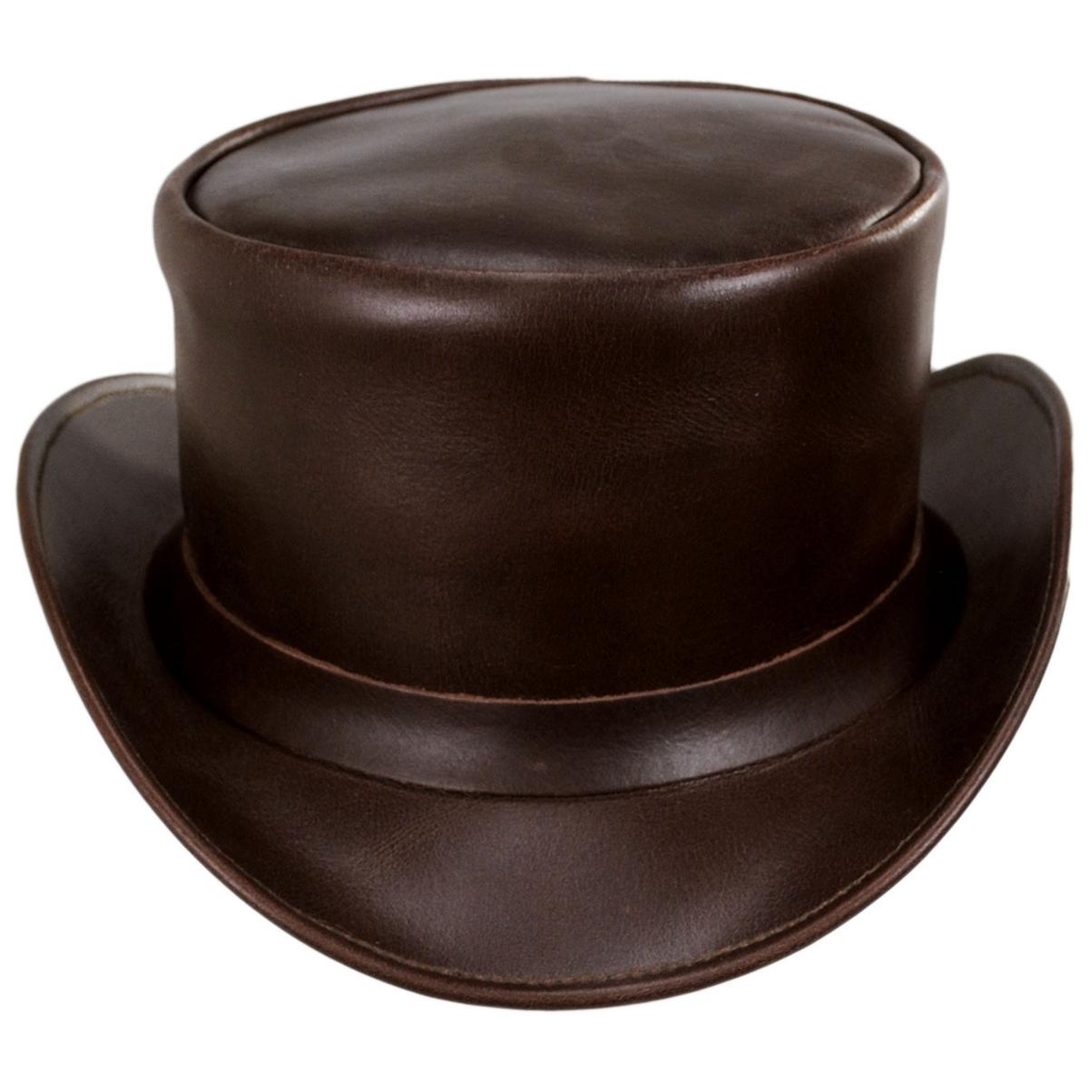Jaxon Hats | John Bull Leather Top Hat - Black | 194100 | detailtwo | BROWN