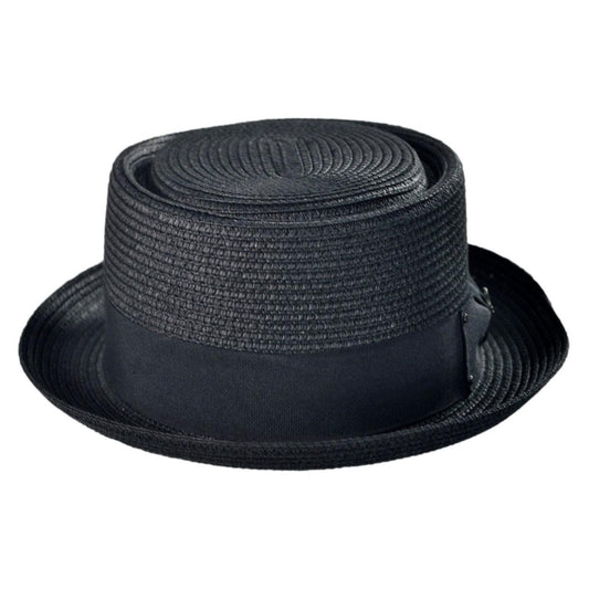 Jaxon Hats | Wholesale Toyo Straw Braid Pork Pie Hat B2B Pre-Pack | B2B128501 | front | BLACK