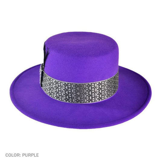 Bollman Hat Company | Heritage Collection 1980s Uptown Girl Wool Felt Boater Hat | 123295 | front | PURPLE