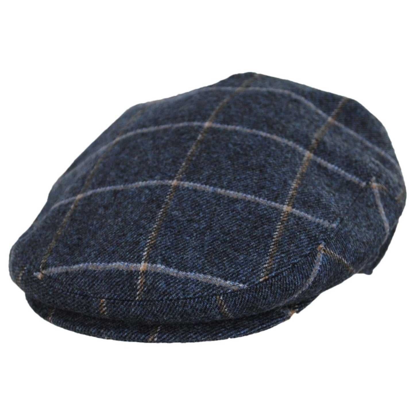 Jaxon Hats | Gaslamp Windowpane Plaid Wool Blend Ivy Cap | 167575 | lead | DENIM BLUE