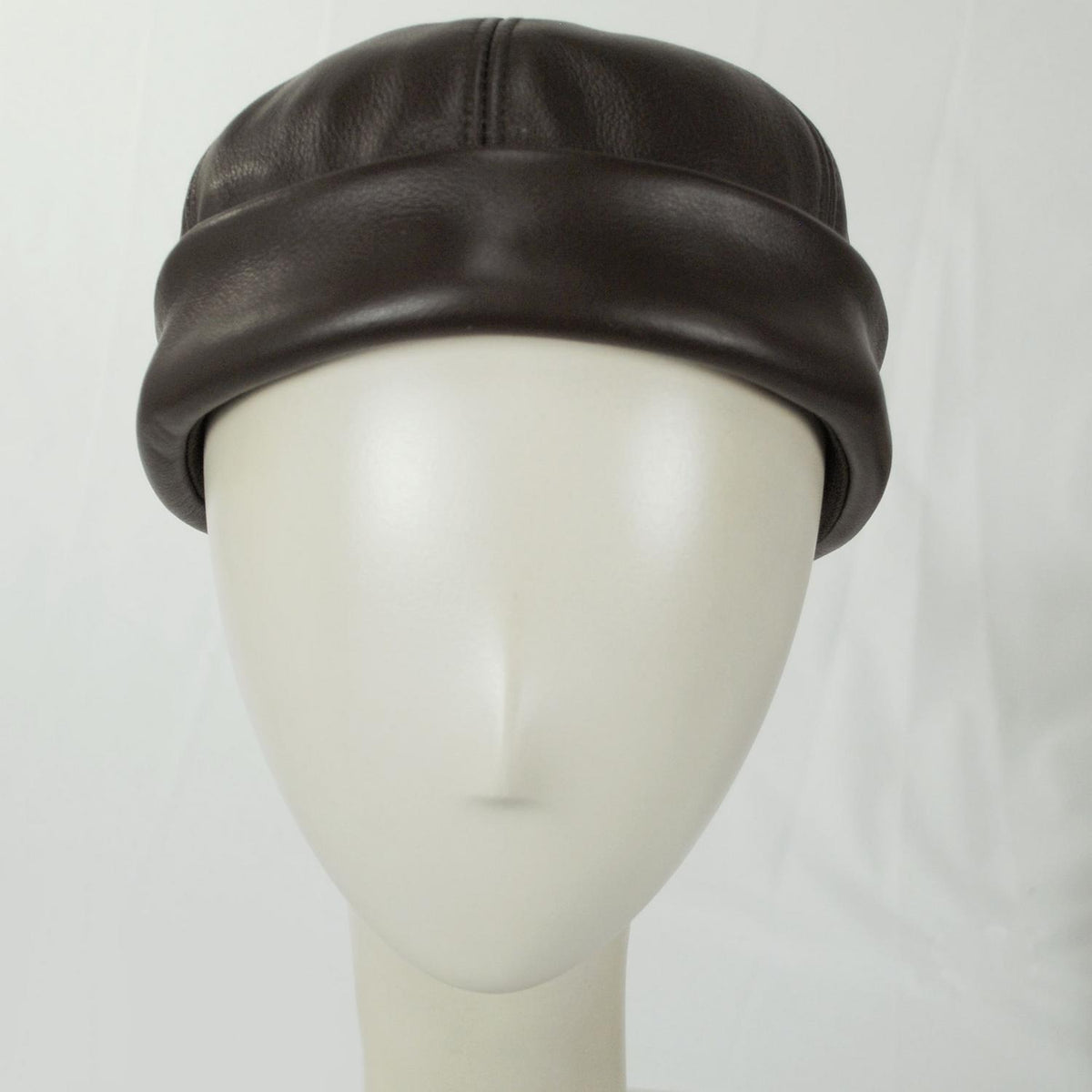 NEW YORK HAT CO | Six Panel Leather Skull Cap Beanie Hat | 142001 | front | BROWN
