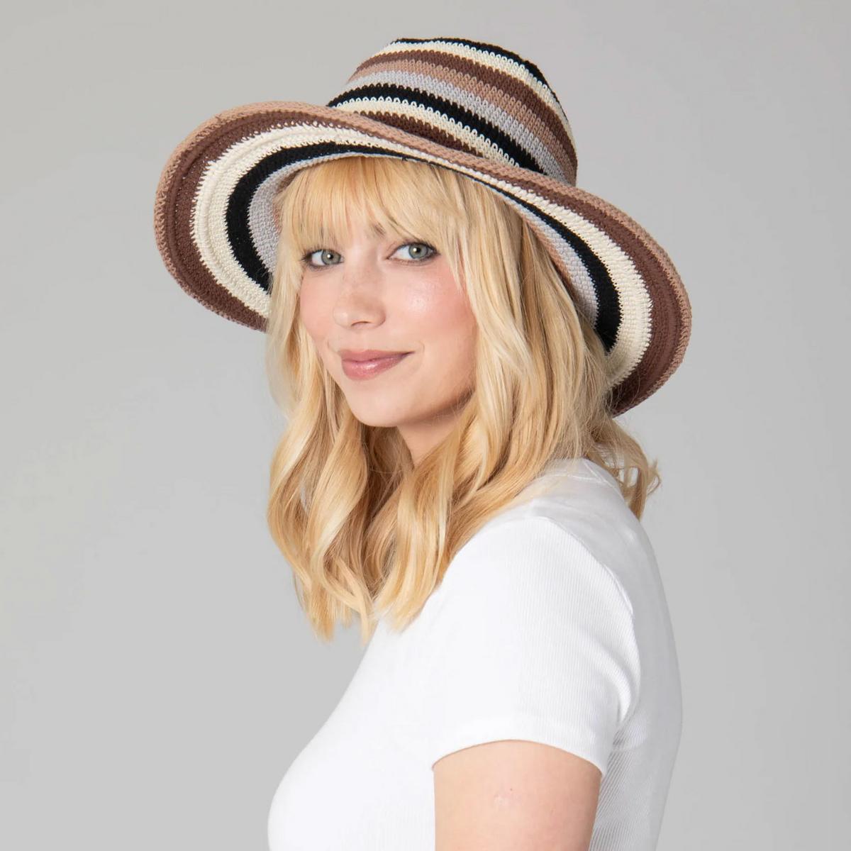 San Diego Hat Company | Java Striped Cotton Crochet Sun Hat | 108935 | lsfone | BLUE STRIPE
