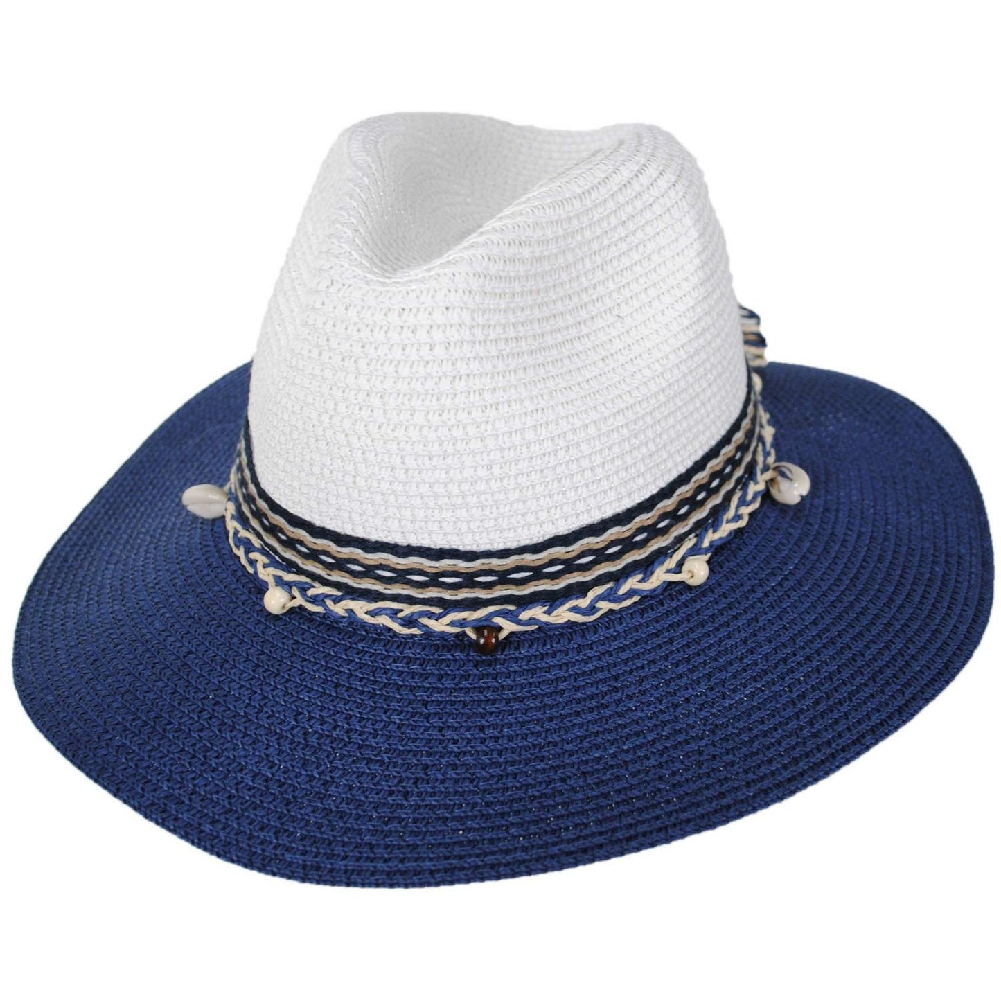 Jeanne Simmons | Two Tone Toyo Straw Fedora Hat | 101821 | lead | NAVY