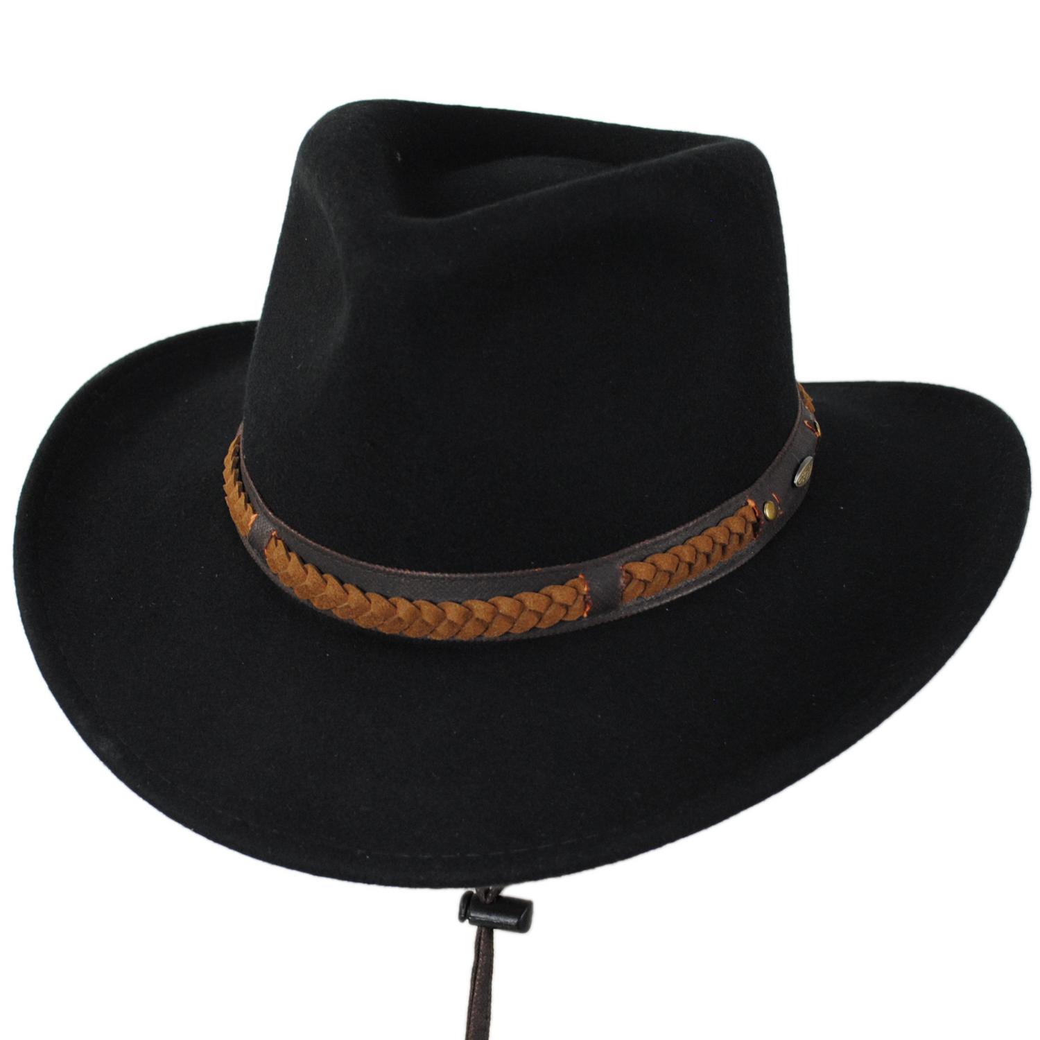 Scala | Sutherland Wool Felt Outback Hat | 130448 | lead | BLACK