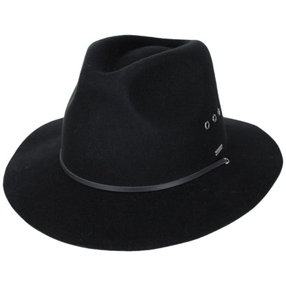 BRIXTON HATS | Wesley Weather Guard Wool Felt Packable Fedora Hat | 135609 | lead | BLACK