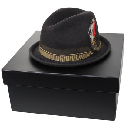 BRIXTON HATS | 20th Anniversary Gain Wool Felt Fedora Hat | 135608 | detailone | CHOCOLATE/GOLD