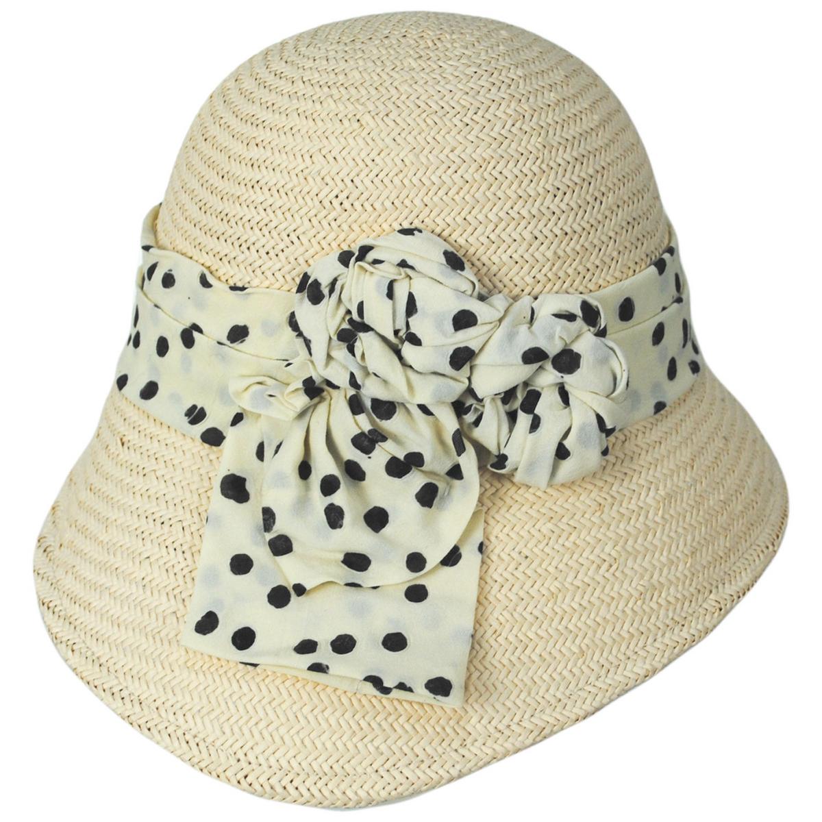 Kathy Jeanne | Polka Dot Toyo Straw Cloche Hat | 100708 | profile | SAND/BLK & WHT POLKA DOT