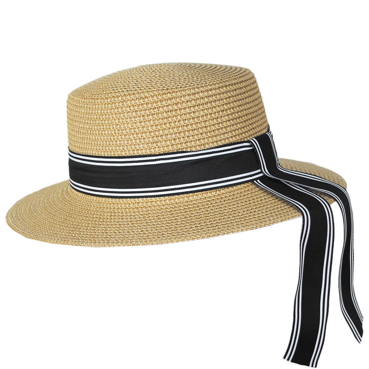 Toucan Collection | Stripe Sailor Toyo Straw Dress Hat - Made to Order | 121646 | profile | NATURAL/BLACK