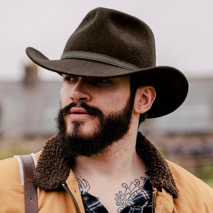 Jaxon Hats | Crushable Wool Felt Outback Hat | 135002 | lsmone | OLIVE GREEN