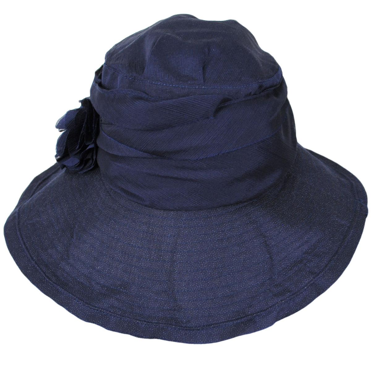 Jeanne Simmons | Romance Fabric Sun Hat | 106547 | profile | NAVY