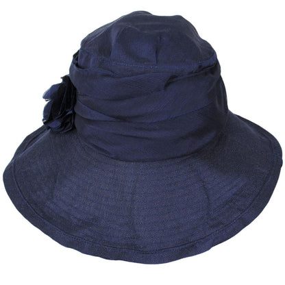 Jeanne Simmons | Romance Fabric Sun Hat | 106547 | profile | NAVY