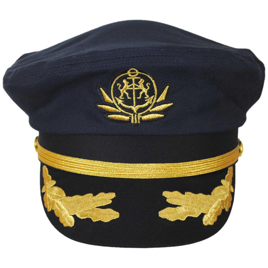 Village Hat Shop | Deluxe Adjustable Yacht Captain Cap | 180500 | front | NAVY BLUE