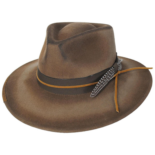 Bigalli | Saggy Distressed Wool Felt Outback Hat | 131432 | lead | KHAKI