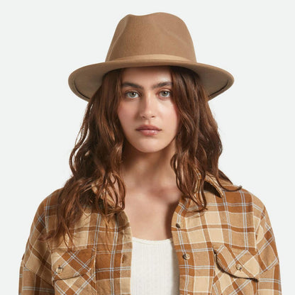 BRIXTON HATS | Messer Packable Wool Felt Fedora Hat - Khaki | 135639FW25 | lsftwo | KHAKI/KHAKI