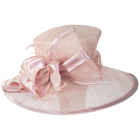 Sophia | Satin Bow Sinamay Straw Boater Dress Hat | 122912 | lead | PINK