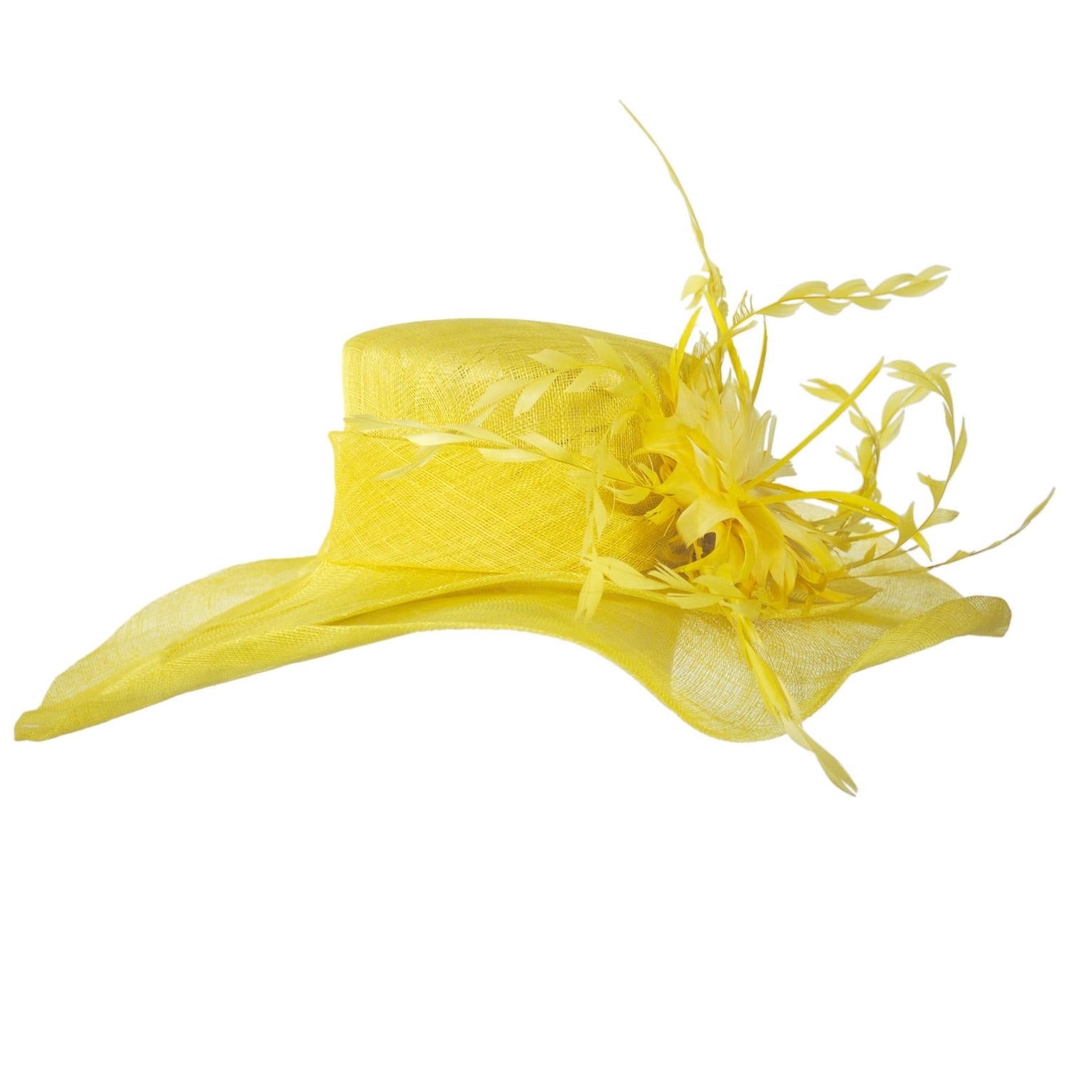 St. Julian | Feather Flower Sinamay Straw Boater Dress Hat | 124281 | profile | YELLOW