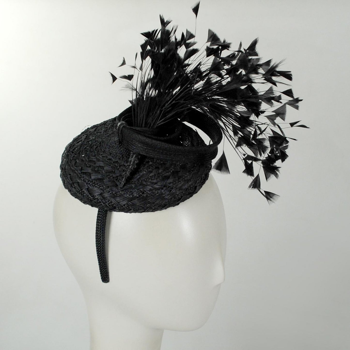 Jeanne Marie | Rainbow Feathers Parasisal Straw Pillbox Hat | 122444 | profile | BLACK/BLACK