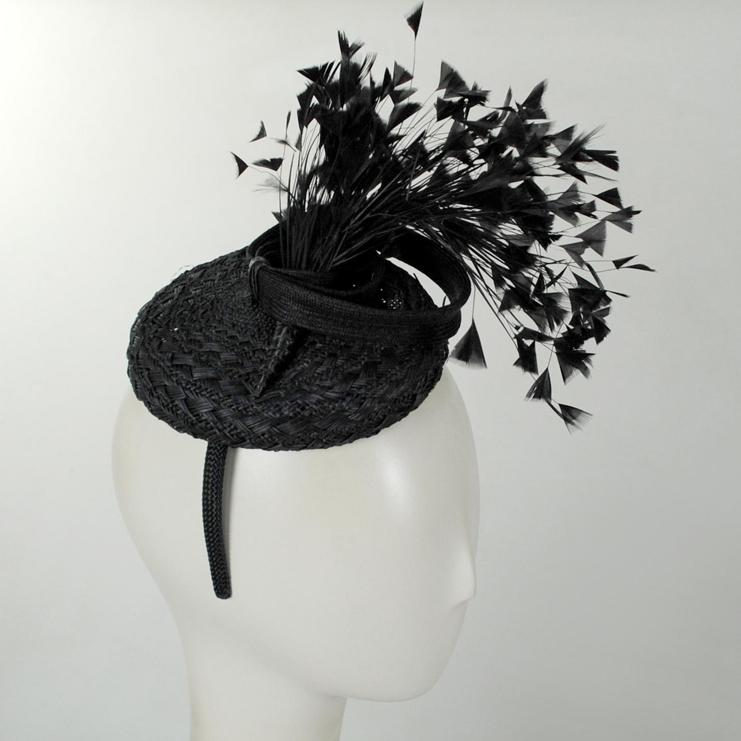Jeanne Marie | Rainbow Feathers Parasisal Straw Pillbox Hat | 122444 | profile | BLACK/BLACK