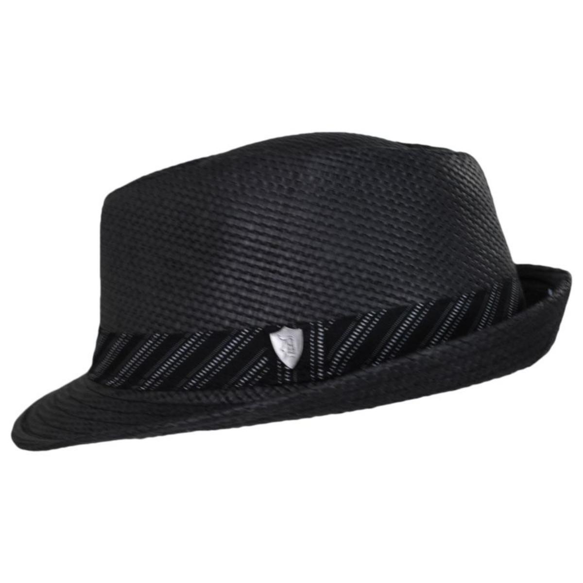 Dorfman Pacific | Stingy Brim Toyo Straw Fedora Hat | 126124 | profile | BLACK