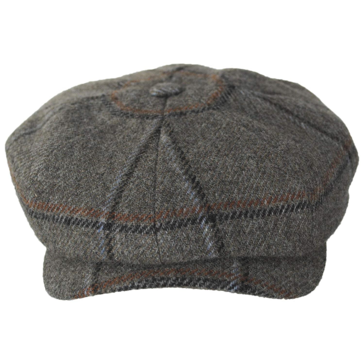 Wigens Caps | Big Check Wool Retro Newsboy Cap | 161978 | front | TAUPE